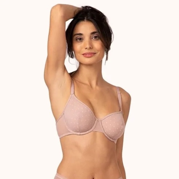 LIVELY Womens The Dot Mesh Underwire Unlined Bra Light Purple Polka Dots 32D - Picture 1 of 8